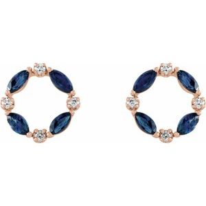 14K Rose Gold Natural Blue Sapphire & 1/10 CTW Natural Diamond Circle Earrings – image 2