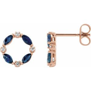 14K Rose Gold Natural Blue Sapphire & 1/10 CTW Natural Diamond Circle Earrings