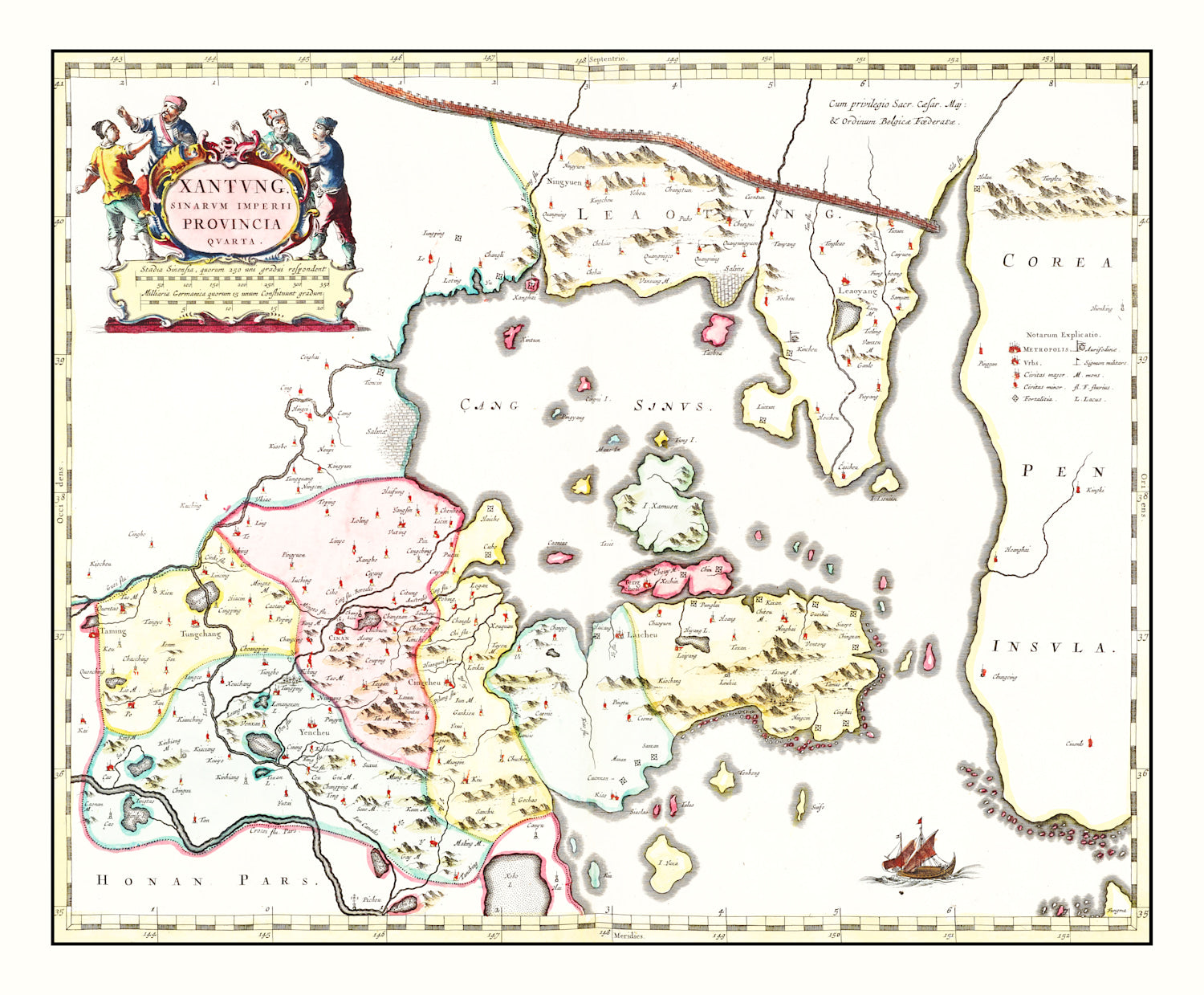 Vintage Map of Shantung, China 1665