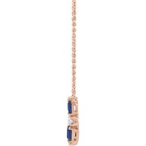 14K Rose Gold Natural Blue Sapphire & 1/10 CTW Natural Diamond Circle 18" Necklace