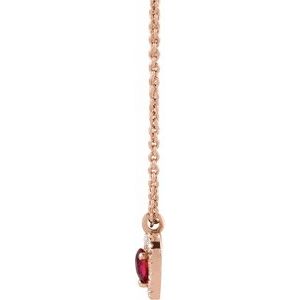 14K Rose Gold Natural Ruby & .06 CTW Natural Diamond Heart 18" Necklace