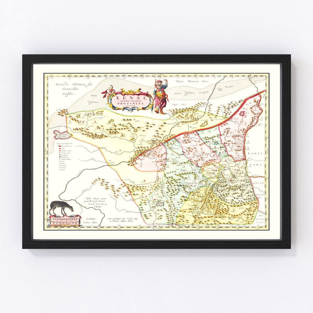 Vintage Map of Xensi, China 1665