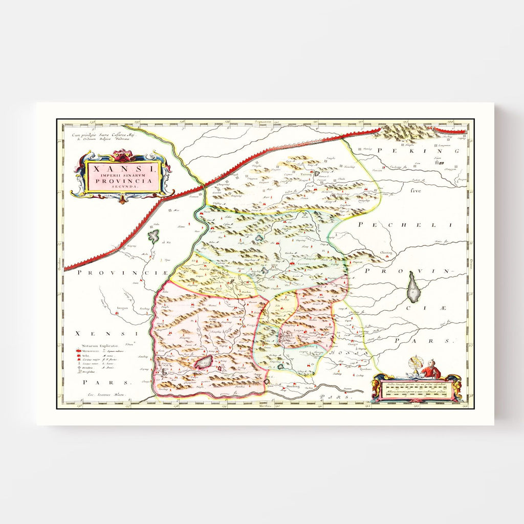 Vintage Map of Xansi, China 1665