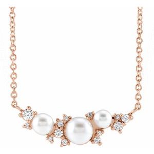 14K Rose Gold Cultured White Akoya Pearl & .08 CTW Natural Diamond 18" Necklace