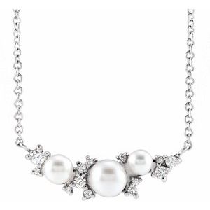 Platinum Cultured White Akoya Pearl & .08 CTW Natural Diamond 16" Necklace