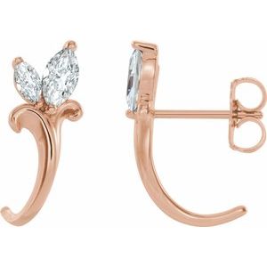 14K Rose Gold Natural White Sapphire Floral J-Hoop Earrings