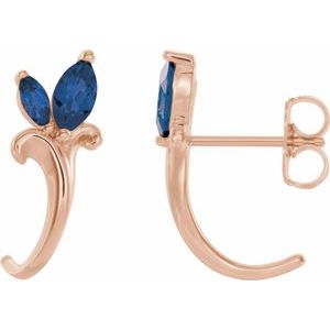 14K Rose Gold Natural Blue Sapphire Floral J-Hoop Earrings