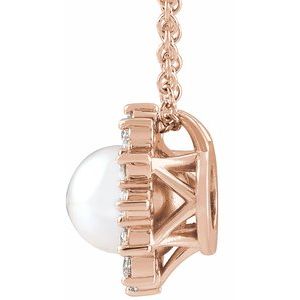 14K Rose Gold Cultured White Akoya Pearl & 1/6 CTW Natural Diamond Halo-Style 16-18" Necklace