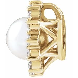 14K Yellow Gold Cultured White Akoya Pearl & 1/6 CTW Natural Diamond Halo-Style Pendant
