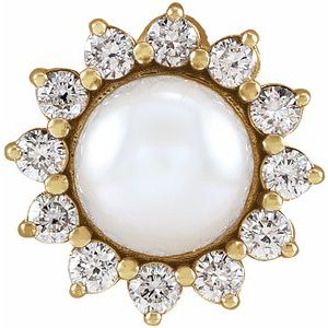 14K Yellow Gold Cultured White Akoya Pearl & 1/6 CTW Natural Diamond Halo-Style Pendant