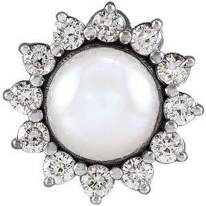 14K White Gold Cultured White Akoya Pearl & 1/6 CTW Natural Diamond Halo-Style Pendant