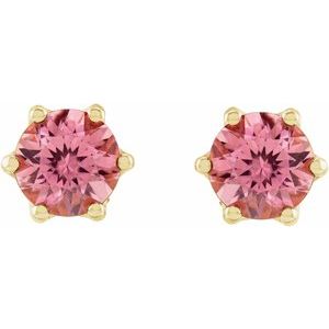 14K Yellow Gold 4 mm Natural Pink Tourmaline & .03 CTW Natural Diamond Crown Earrings – image 2