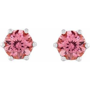 14K White Gold 4 mm Natural Pink Tourmaline & .03 CTW Natural Diamond Crown Earrings – image 2