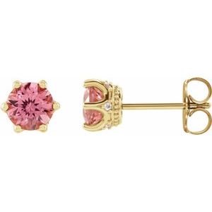 14K Yellow Gold 4 mm Natural Pink Tourmaline & .03 CTW Natural Diamond Crown Earrings