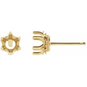 14K Yellow Gold 5 mm Round 6-Prong Accented Crown Earring Mounting