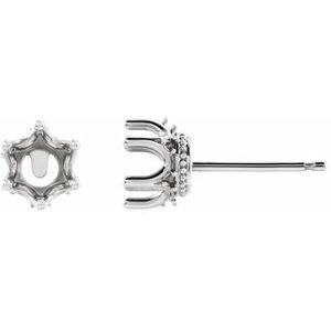 Platinum 4 mm Round 6-Prong Accented Crown Earring Mounting