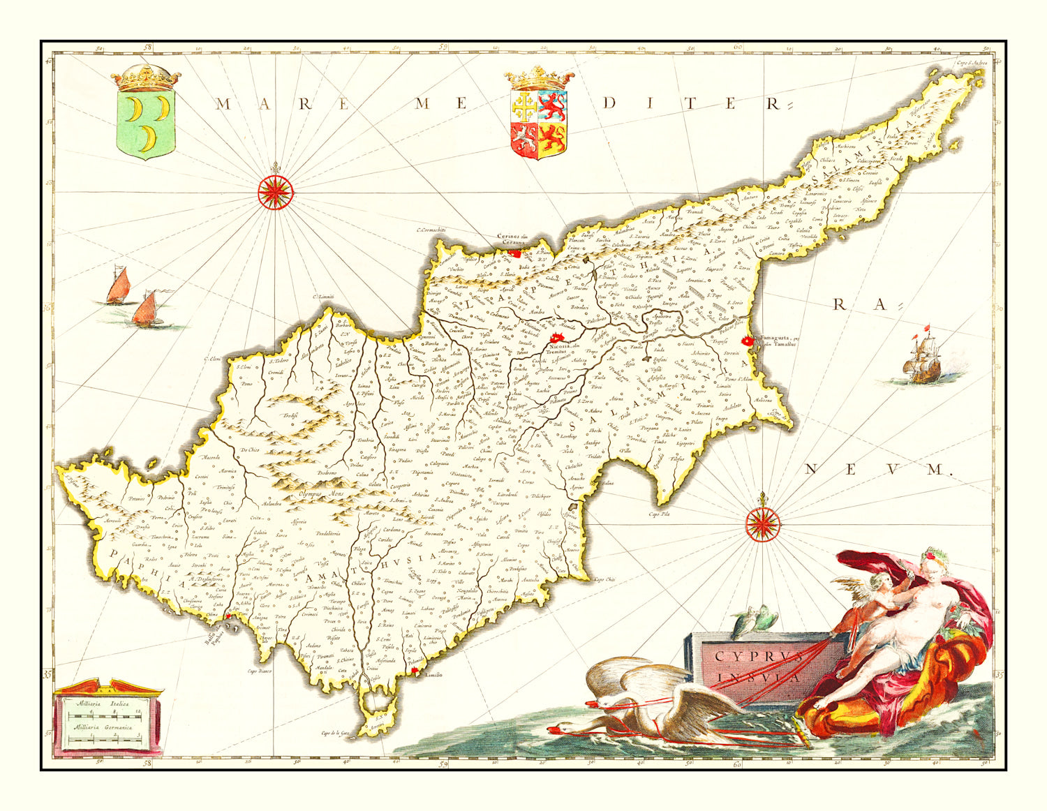 Vintage Map of Cyprus 1665
