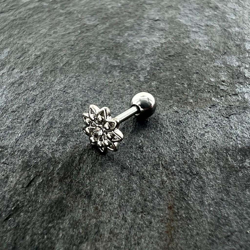 16G 1/4 Clear Gem Starry Flower Cartilage Tragus Earring