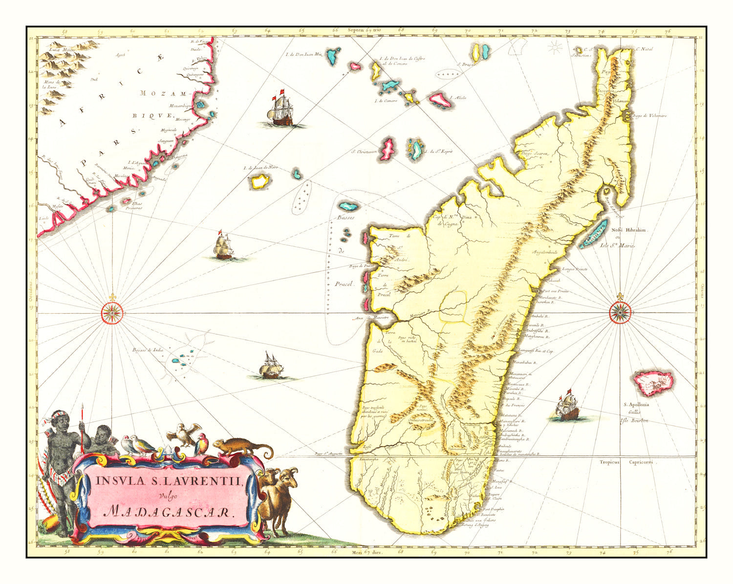 Vintage Map of Madagascar 1665