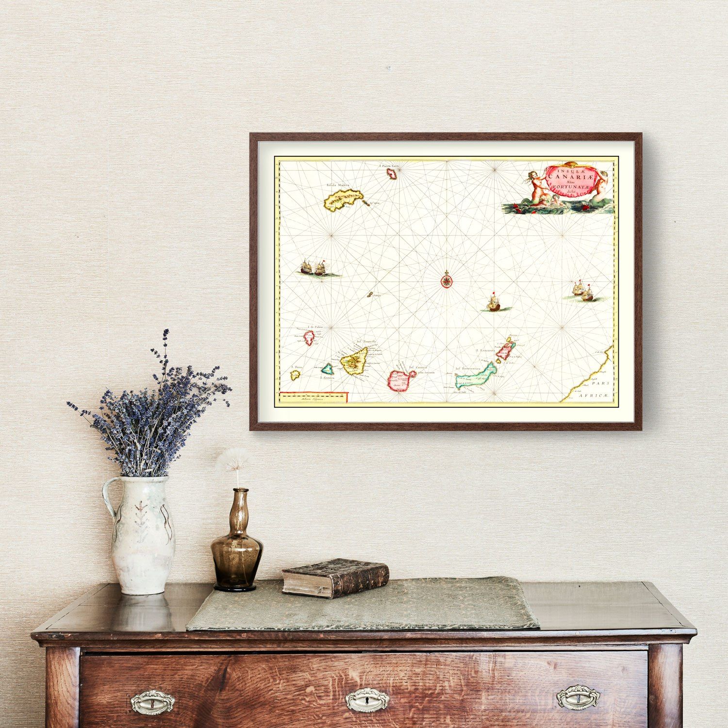 Vintage Map of Canary Islands, Spain 1665