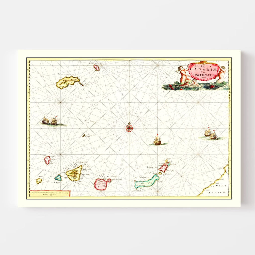 Vintage Map of Canary Islands, Spain 1665