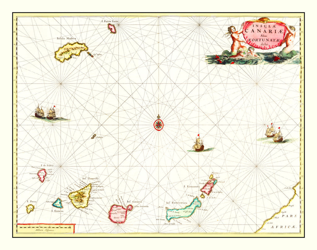 Vintage Map of Canary Islands, Spain 1665