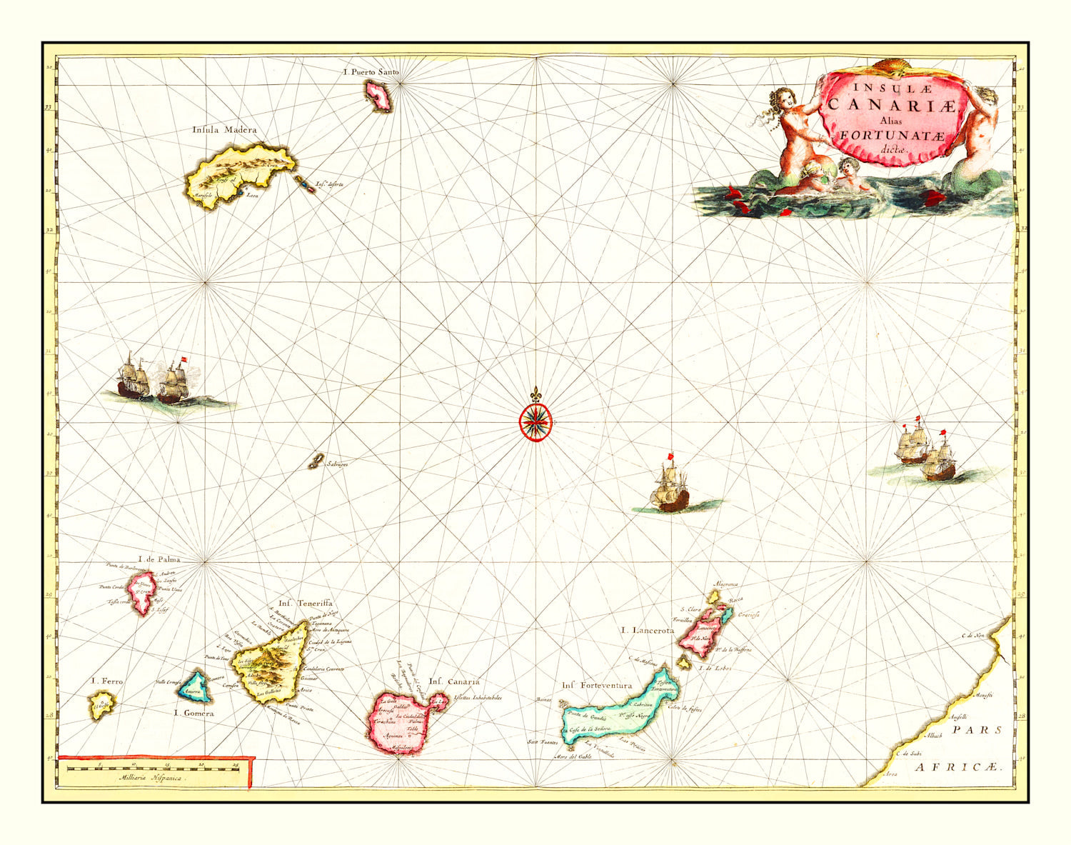 Vintage Map of Canary Islands, Spain 1665