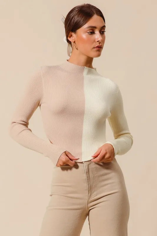 So Me Color Block Fitted Crop Sweater Top Women Casual Wear