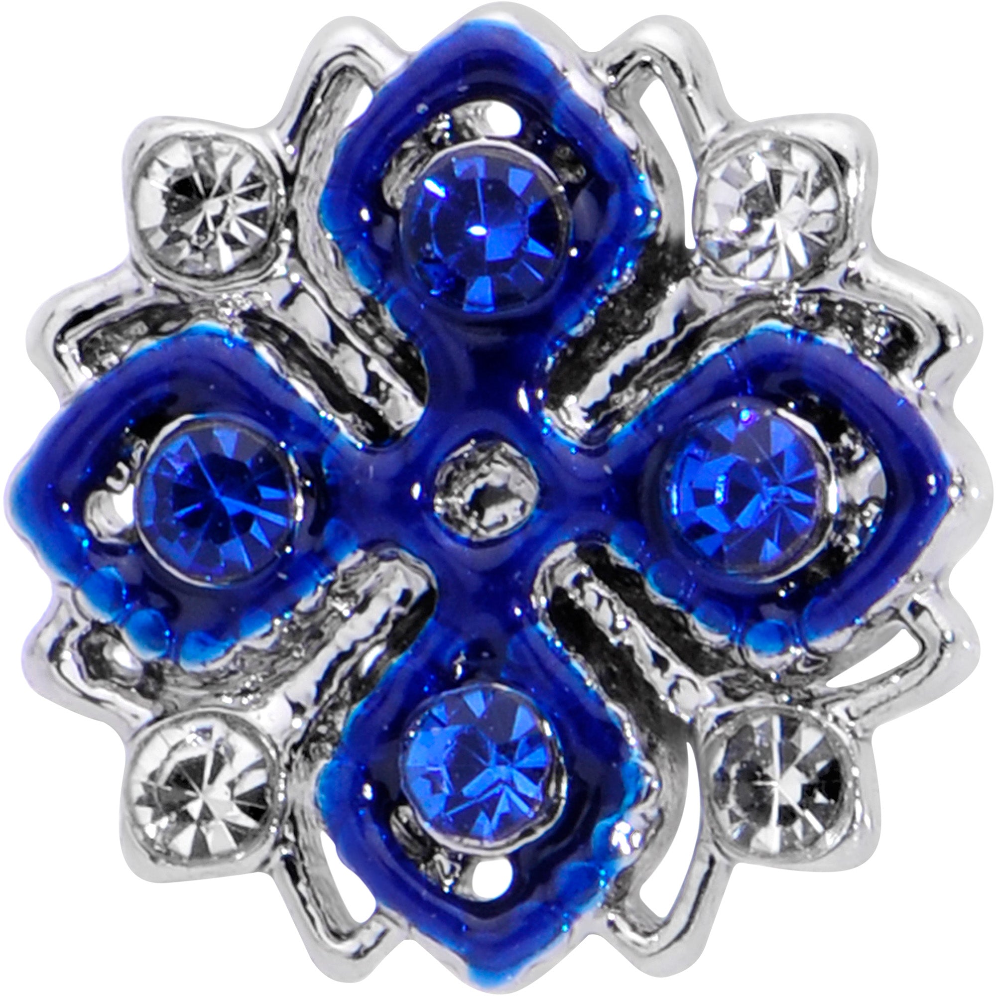 16G 5/16 Blue Clear Gem Embellished Cross Labret Monroe Tragus