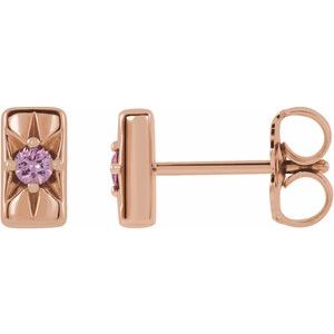 14K Rose Gold Natural Pink Sapphire Bar Earrings
