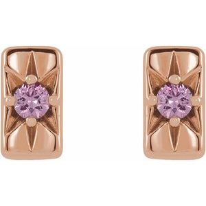 14K Rose Gold Natural Pink Sapphire Bar Earrings – image 2