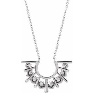 Sterling Silver 1/8 CTW Natural Diamond Fan 16" Necklace