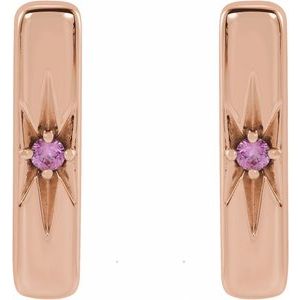14K Rose Gold Natural Pink Sapphire Bar Earrings – image 2