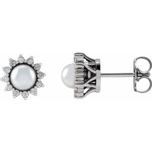 14K White Gold Cultured White Akoya Pearl & 1/6 CTW Natural Diamond Halo-Style Earrings