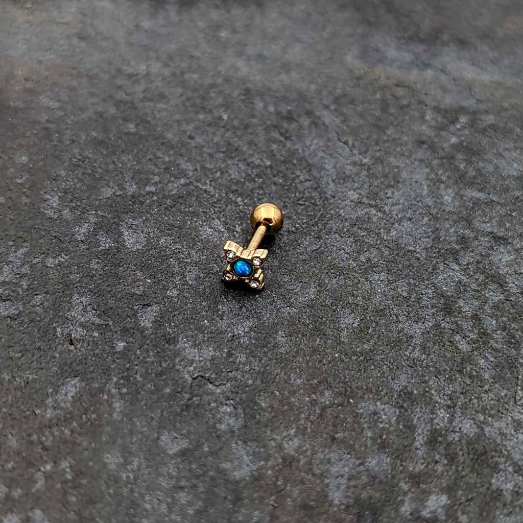 16G 1/4 Blue Synthetic Opal Gold Tone Rhombus Cartilage Earring