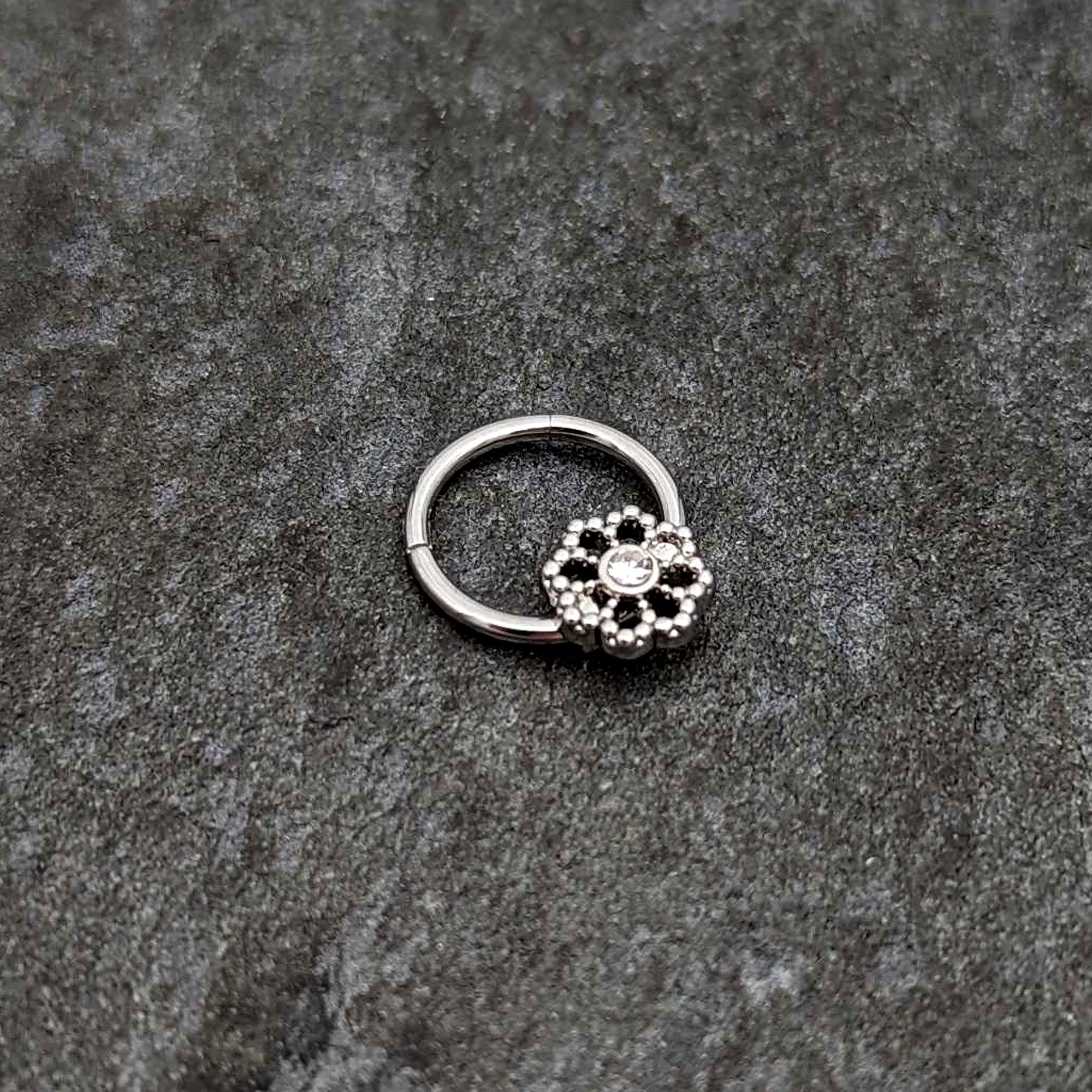 16G 3/8 Clear Gem Epic Fabulous Flower Hinged Segment Ring