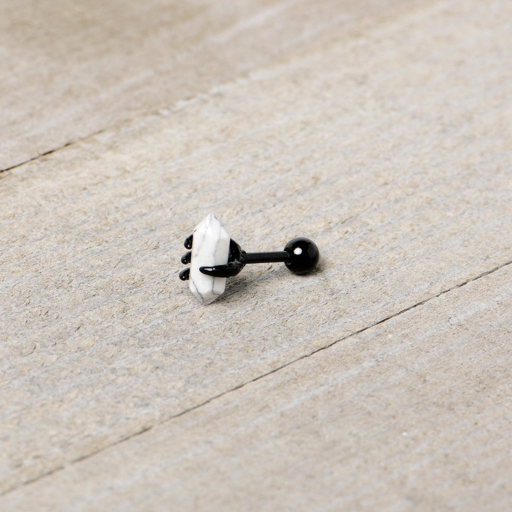 16G 1/4 White Howlite Black Claw Obelisk Cartilage Earring