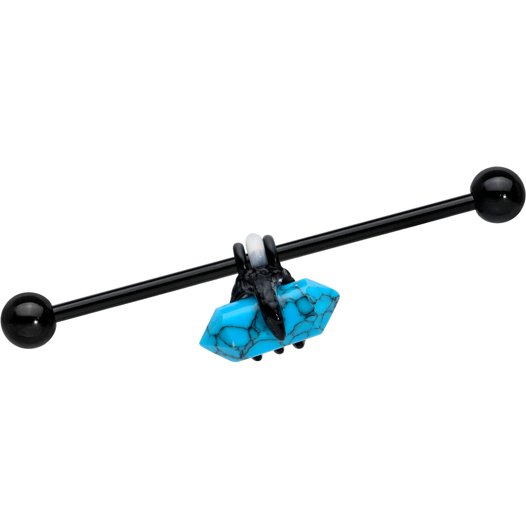 14G Blue Turquoise Black Claw Industrial Barbell 38mm