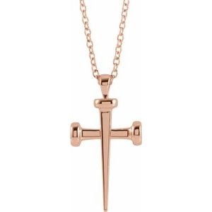 14K Rose Gold Nail Cross 18" Necklace