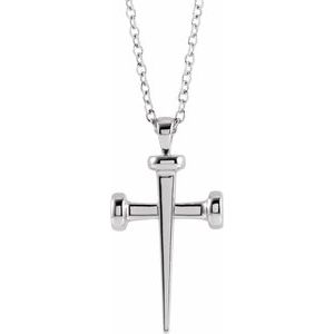 14K White Nail Cross 18" Necklace