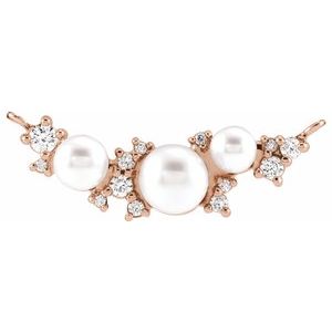 14K Rose Gold Cultured White Akoya Pearl & .08 CTW Natural Diamond Necklace Center