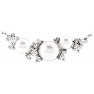 14K White Gold Cultured White Akoya Pearl & .08 CTW Natural Diamond Necklace Center