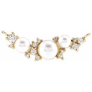 14K Yellow Gold Cultured White Akoya Pearl & .08 CTW Natural Diamond Necklace Center