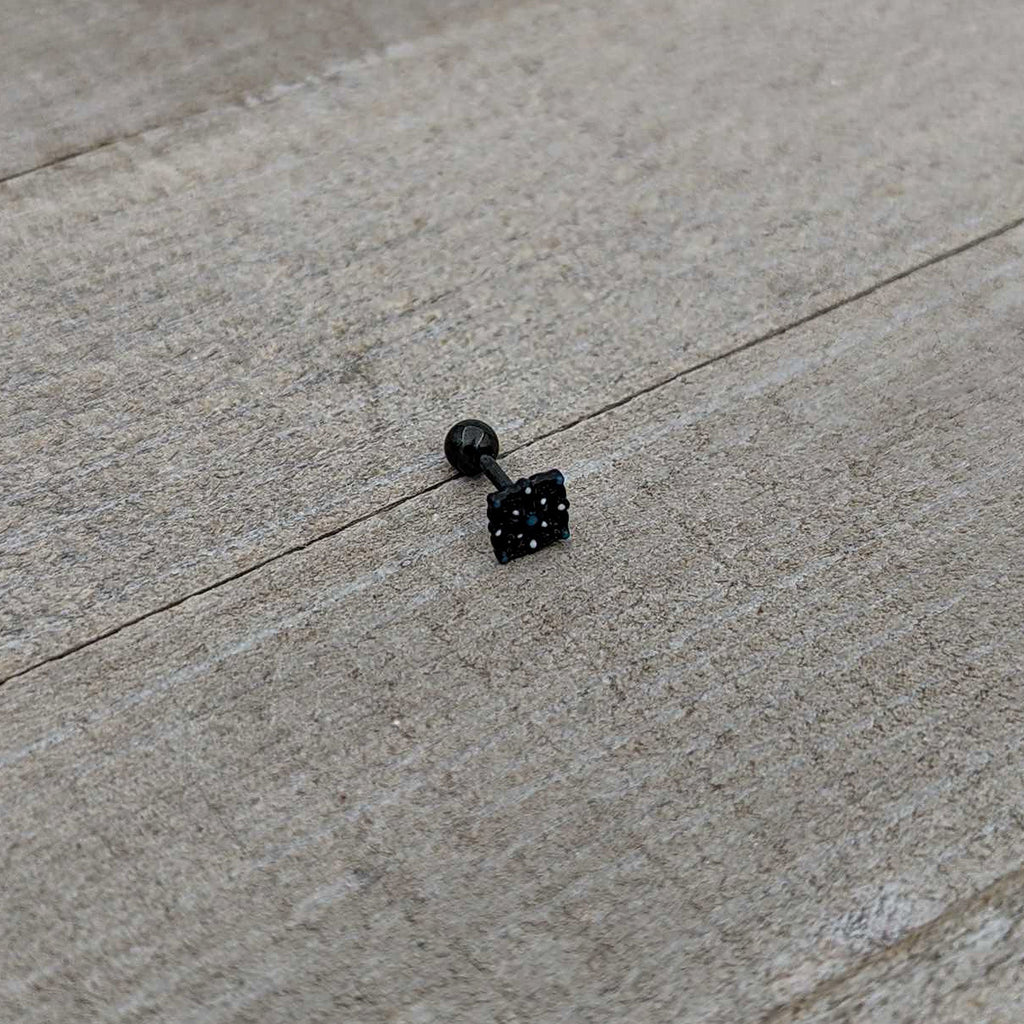 16G 1/4 Blue Gem Black Lacy Rhombus Cartilage Tragus Earring