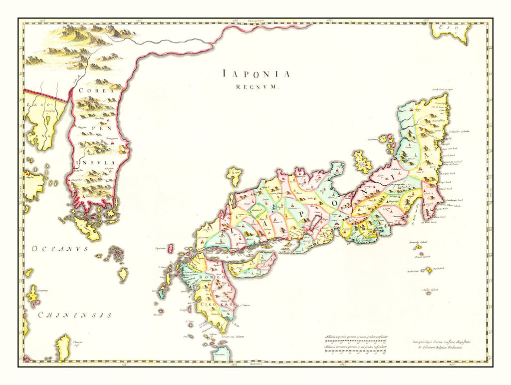 Vintage Map of Japan 1665