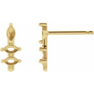 14K Yellow Gold 3x1.5 mm Marquise Bar Earring Mounting