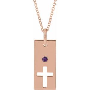 14K Rose Gold Natural Alexandrite Cross Bar 16-18" Necklace