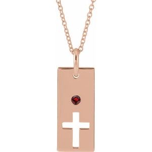 14K Rose Gold Natural Mozambique Garnet Cross Bar 16-18" Necklace