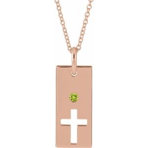 14K Rose Gold Natural Peridot Cross Bar 16-18" Necklace