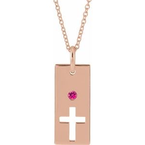 14K Rose Gold Natural Pink Tourmaline Cross Bar 16-18" Necklace